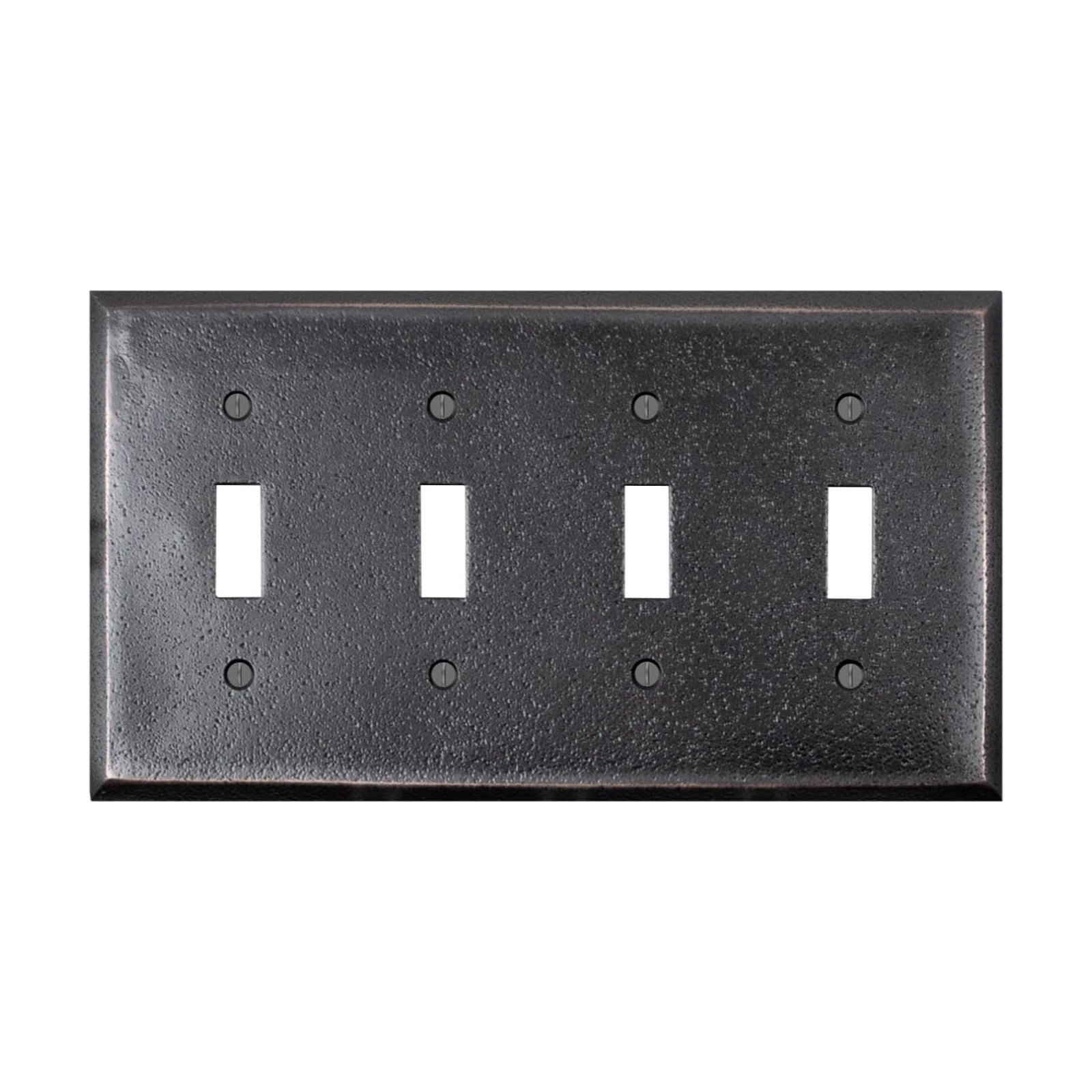 Distressed Antique Bronze Outlet Wall Plate | 4 Toggle | 8.25" x 4.5" | Hand-Polished Brass Construction | Electrical
