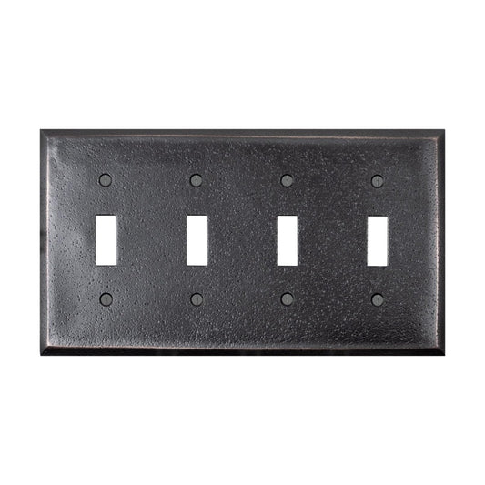 Distressed Antique Bronze Outlet Wall Plate | 4 Toggle | 8.25" x 4.5" | Hand-Polished Brass Construction | Electrical