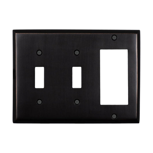 Double Light Switch Plate Outlet Cover GFCI Decorative Wall Plate | 2 Toggle - 1 Rocker Oil Rubbed Bronze Electrical