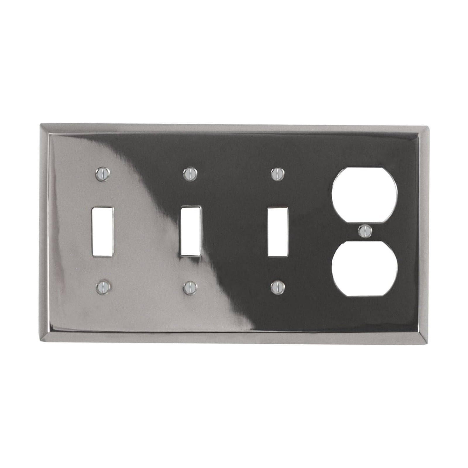 Polished Nickel Outlet Wall Plate | 3 Toggle - 1 Duplex | 8.25" x 4.5" | Hand-Polished Brass Construction | Electrical