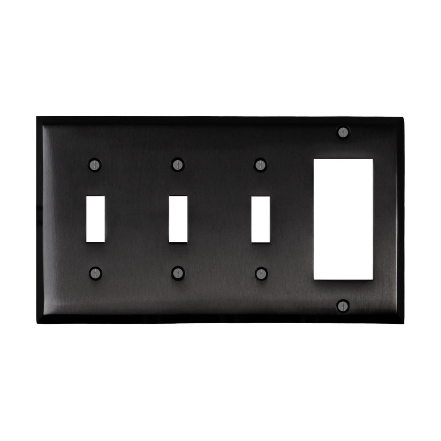Satin Nickel Black Outlet Wall Plate | 3 Toggle - 1 GFI Rocker | 8.25" x 4.5" | Hand-Polished Brass Construction