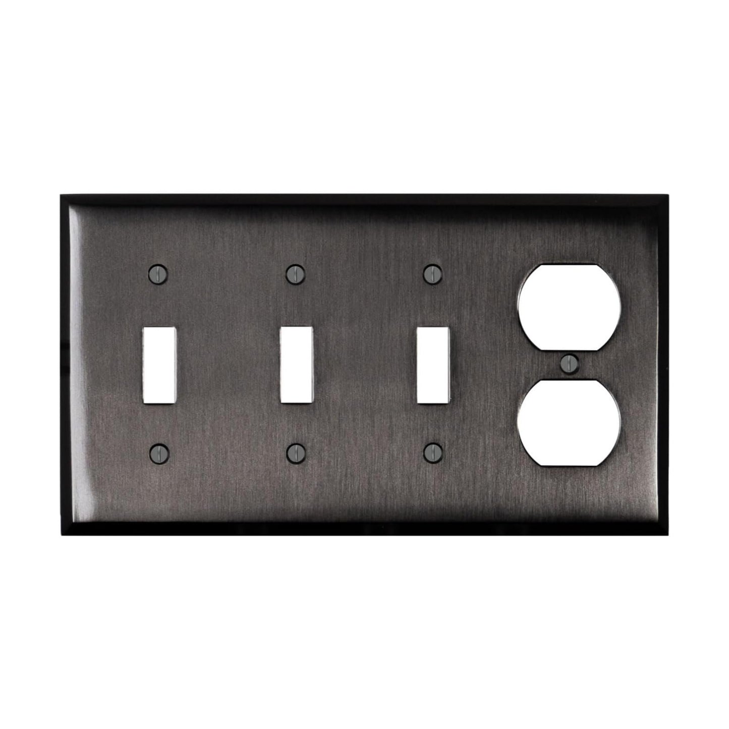 Satin Nickel Black Outlet Wall Plate | 3 Toggle - 1 Duplex | 8.25" x 4.5" | Hand-Polished Brass Construction