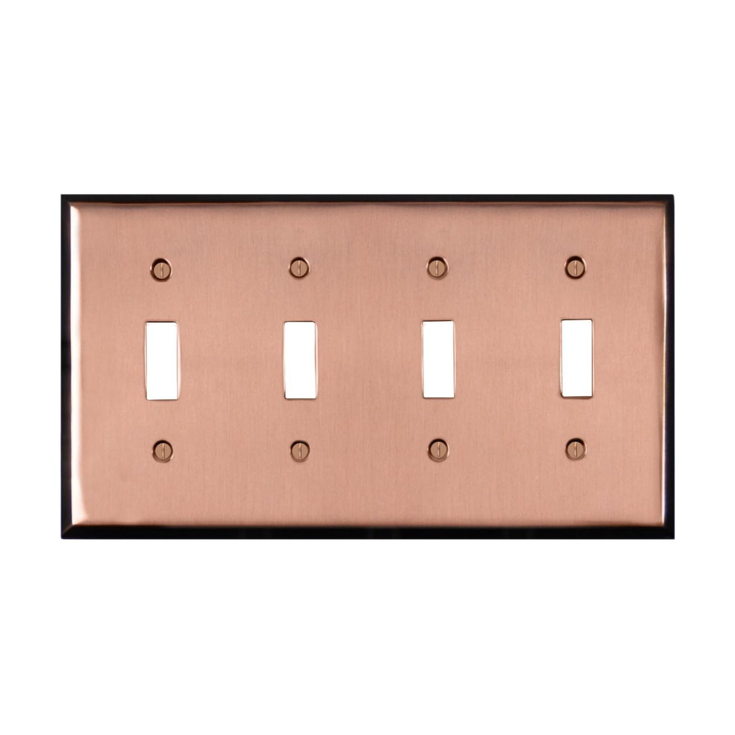 Pink Antique Copper Outlet Wall Plate | 4 Toggle | 8.25" x 4.5" | Hand-Polished Brass Construction | Electrical Switch