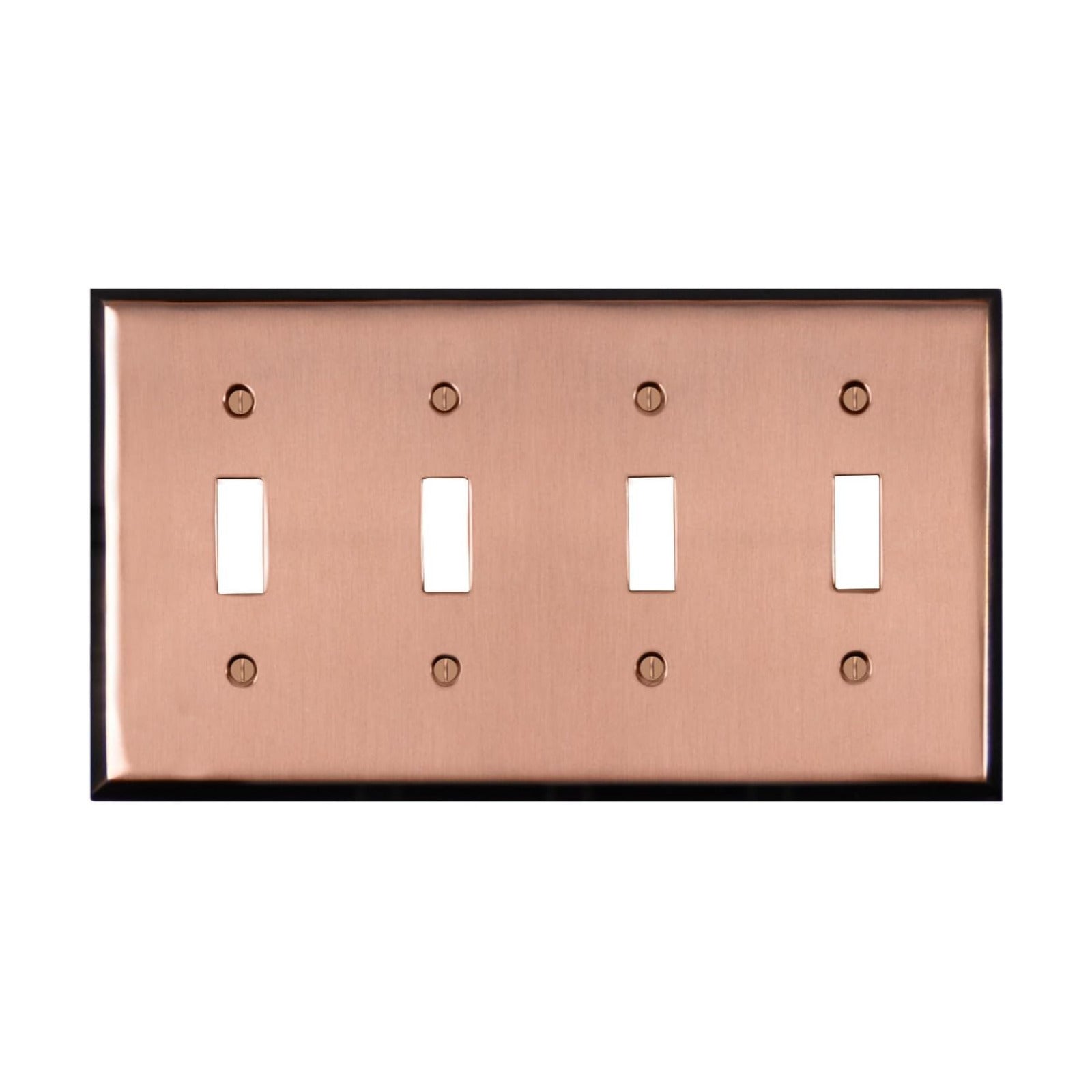 Pink Antique Copper Outlet Wall Plate | 4 Toggle | 8.25" x 4.5" | Hand-Polished Brass Construction | Electrical Switch