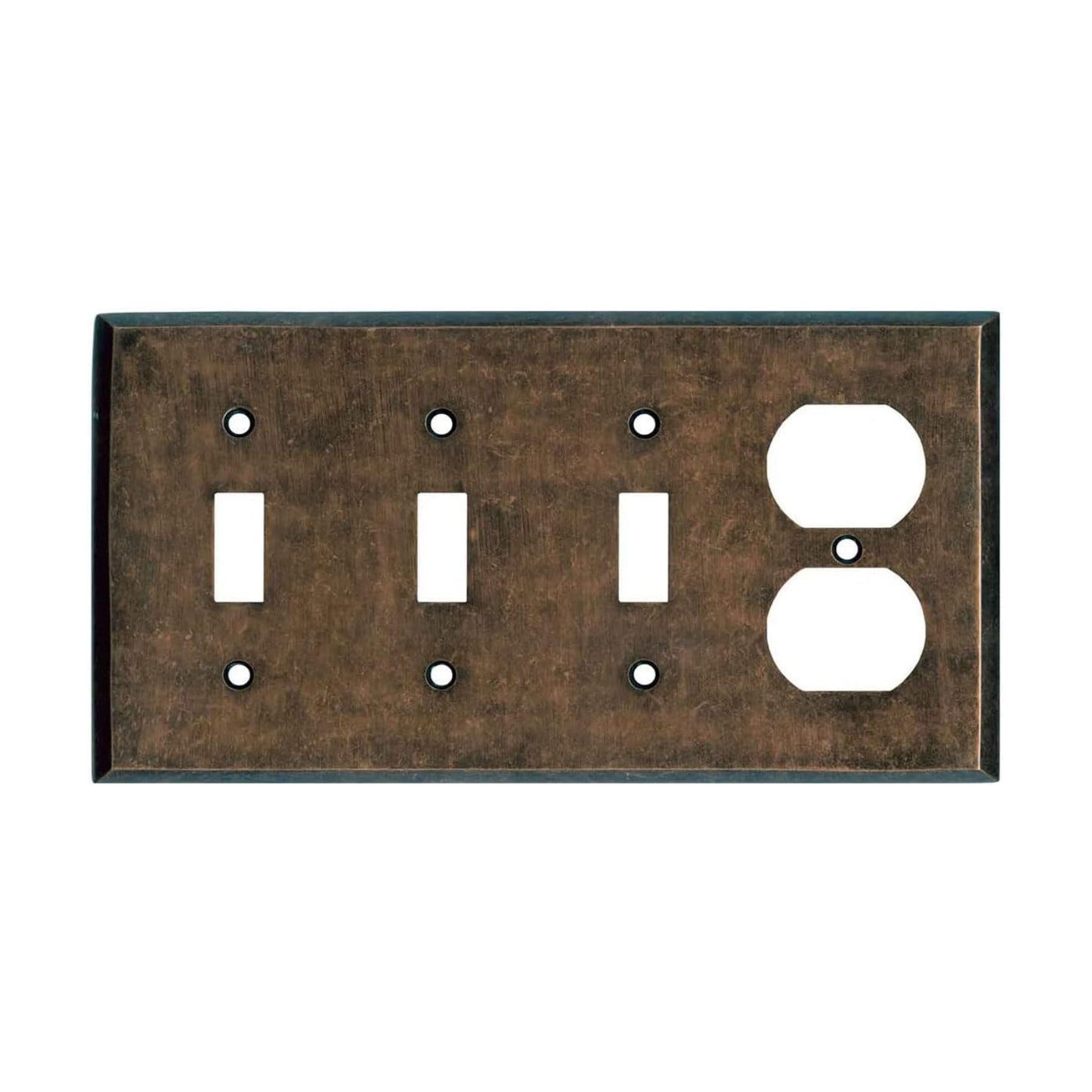Mottled Antique Copper Outlet Wall Plate | 3 Toggle - 1 Duplex | 8.25" x 4.5" | Hand-Polished Brass Construction