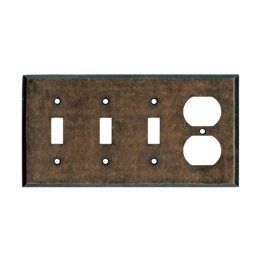 Mottled Antique Copper Outlet Wall Plate | 3 Toggle - 1 Duplex | 8.25" x 4.5" | Hand-Polished Brass Construction