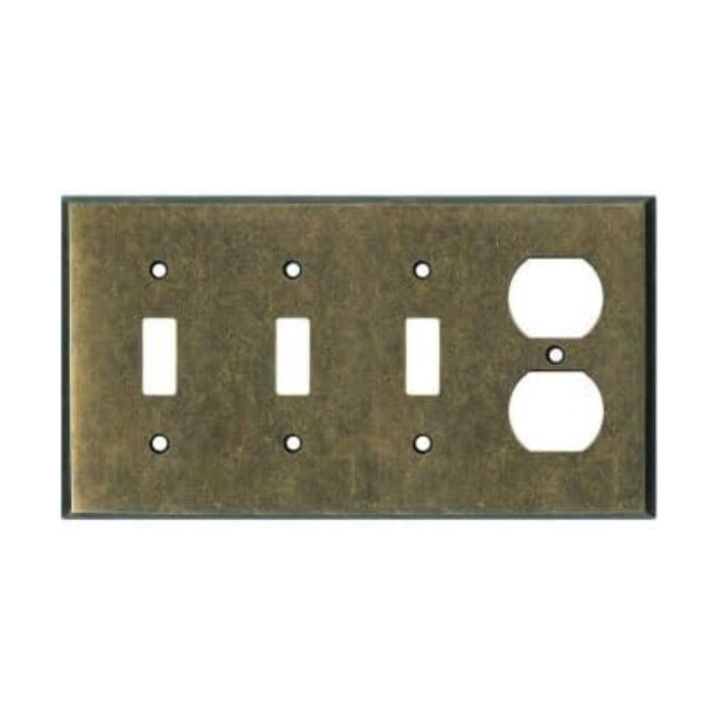 Triple Light Switch Plate Outlet Cover GFCI Wall Plate | 3 Toggle - 1 Duplex Mottled Antique Brass Electrical Faceplate