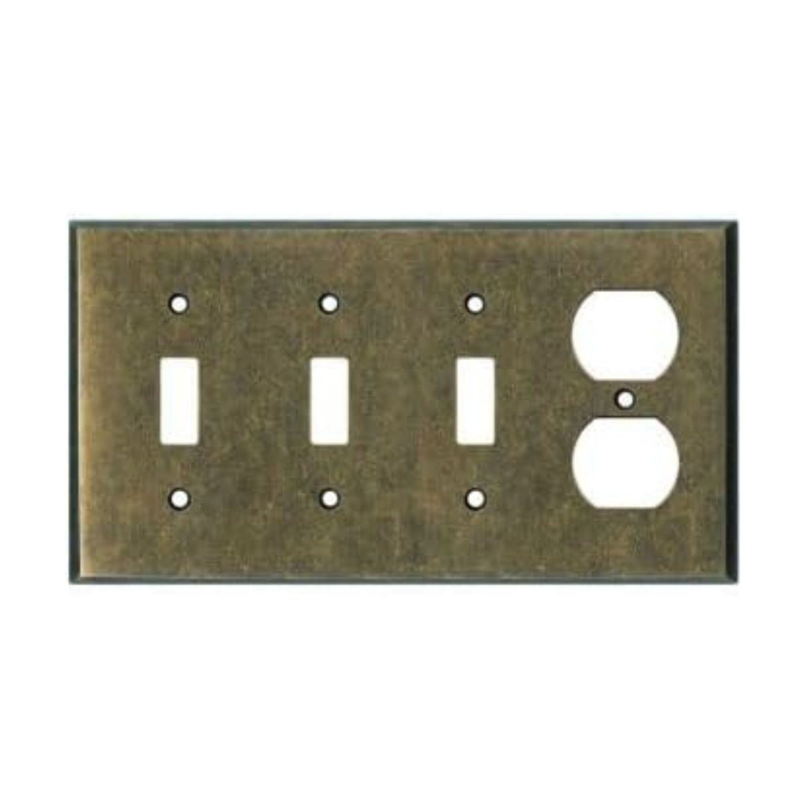 Triple Light Switch Plate Outlet Cover GFCI Wall Plate | 3 Toggle - 1 Duplex Mottled Antique Brass Electrical Faceplate