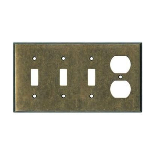 Triple Light Switch Plate Outlet Cover GFCI Wall Plate | 3 Toggle - 1 Duplex Mottled Antique Brass Electrical Faceplate