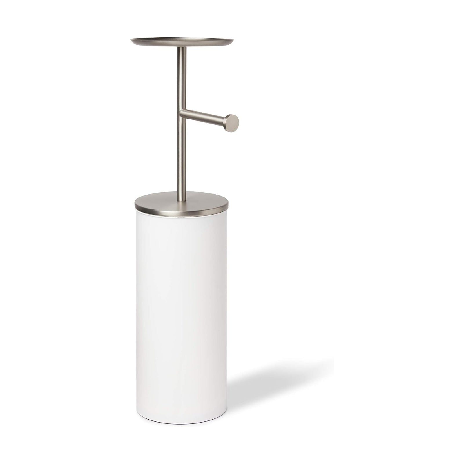 Umbra Portaloo Toilet Paper Stand, Freestanding with Storage, White/Nickel | Steel construction, built-in tray, holds