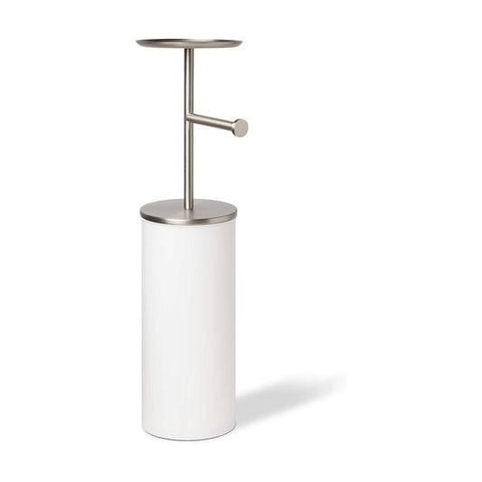 Umbra Portaloo Toilet Paper Stand, Freestanding with Storage, White/Nickel | Steel construction, built-in tray, holds