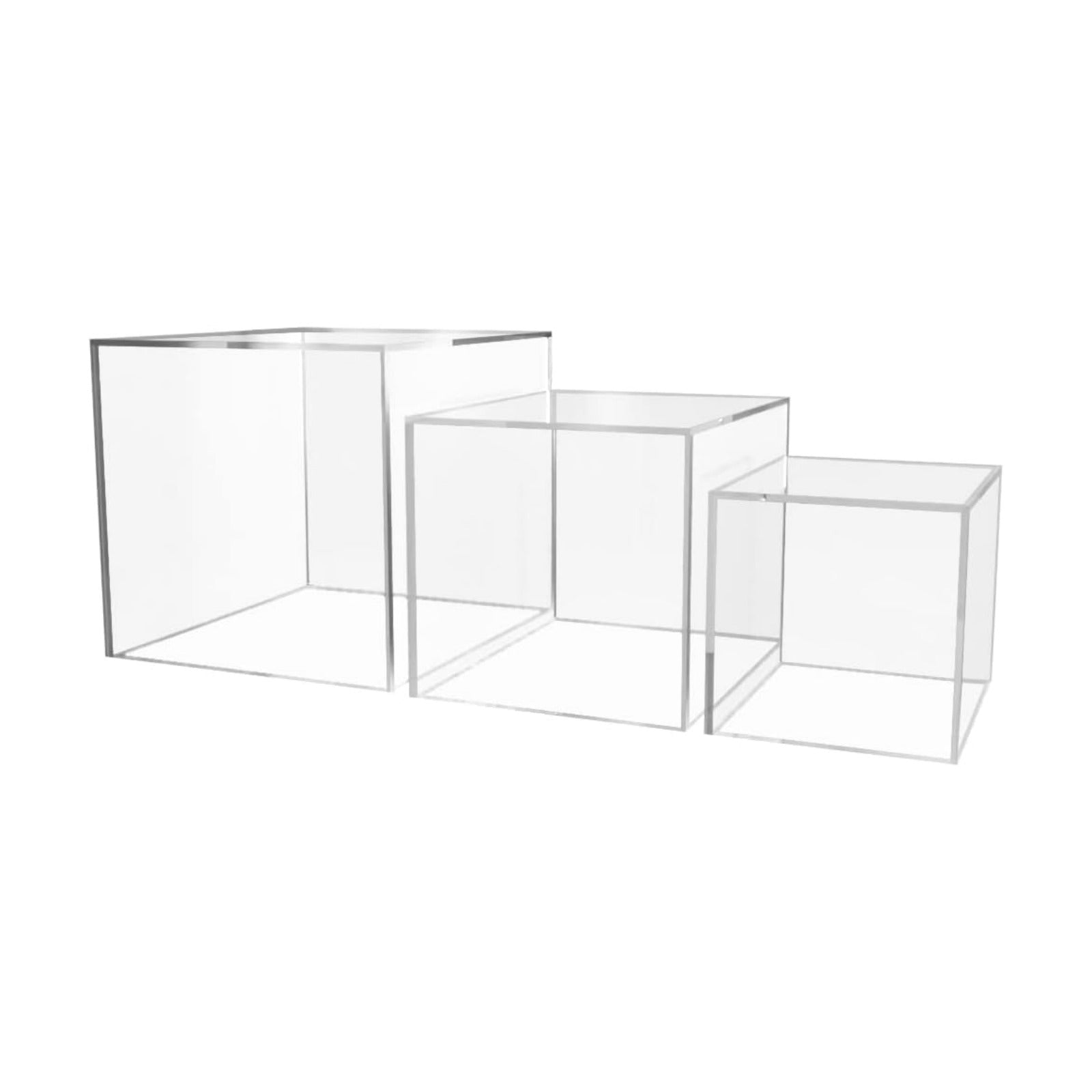 Marketing Holders Acrylic Display Riser Box Clear 4" 5" 6" Set One Open Side No Lid Merchandise Storage Caddys or Bins