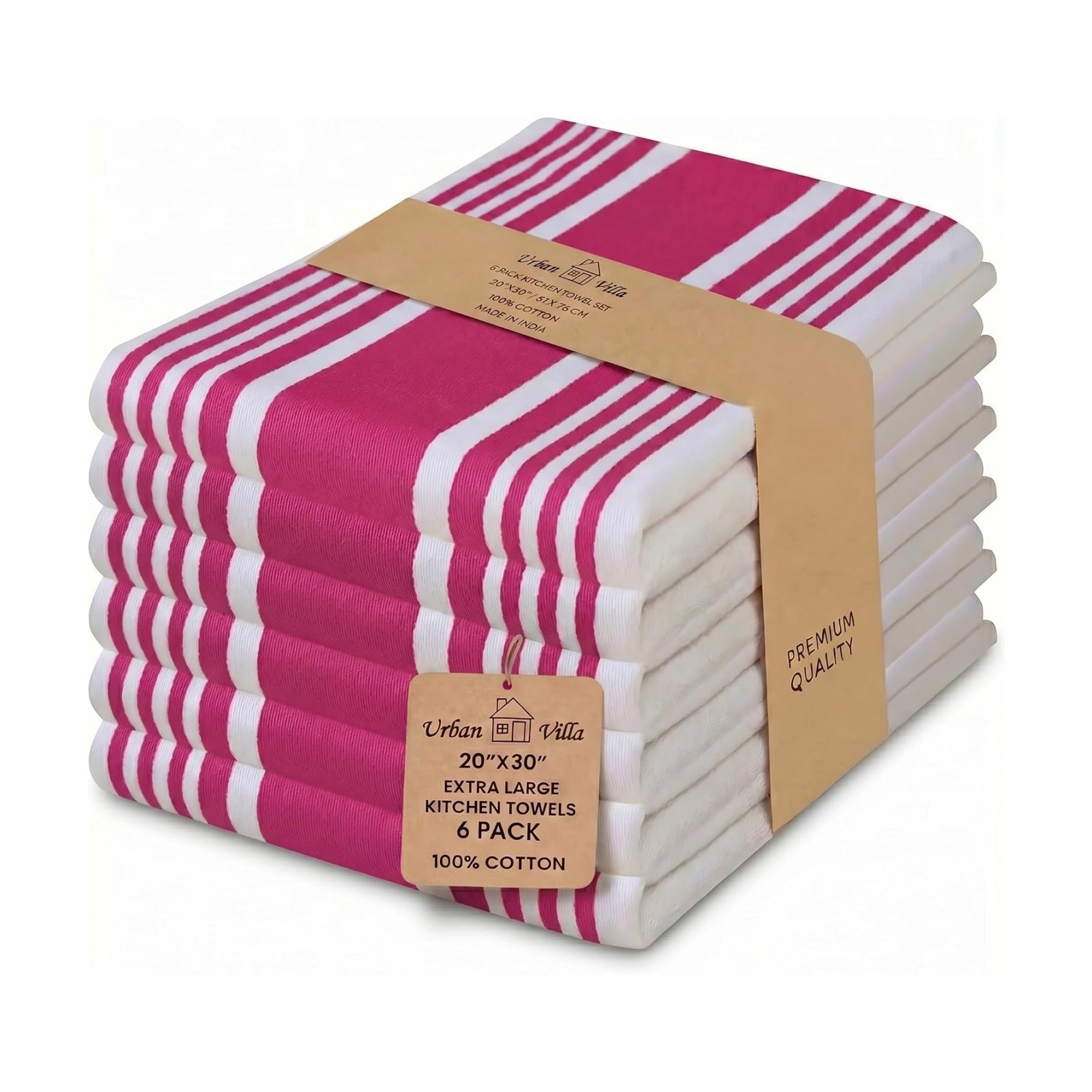 Urban Villa Kitchen Towels Cotton Dish Towel 20”x30” (Set of 6) Fuchsia White