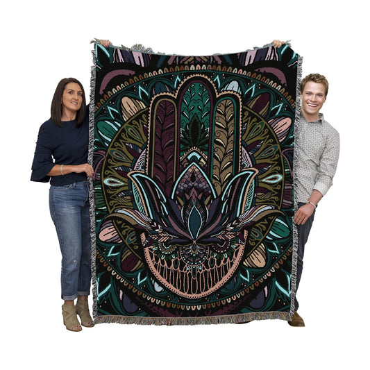 Arabic Middle East Gift Tapestry Throw Woven from Cotton / 72 x 54 / Flowering Hamsa