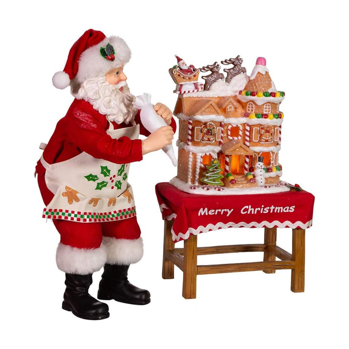Kurt Adler 10.5-Inch Battery-Operated Fabriche Santa Decorating LED Gingerbread House Table Piece (JEL1203)