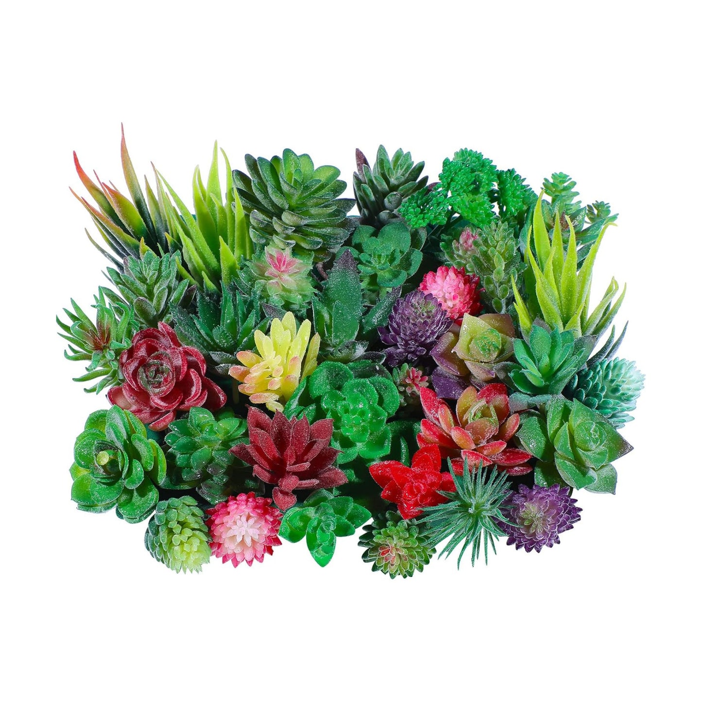 Summer Mini Artificial Succulents Small Fake / Vivid Green, Flocked Purple, Pink / Set of 38