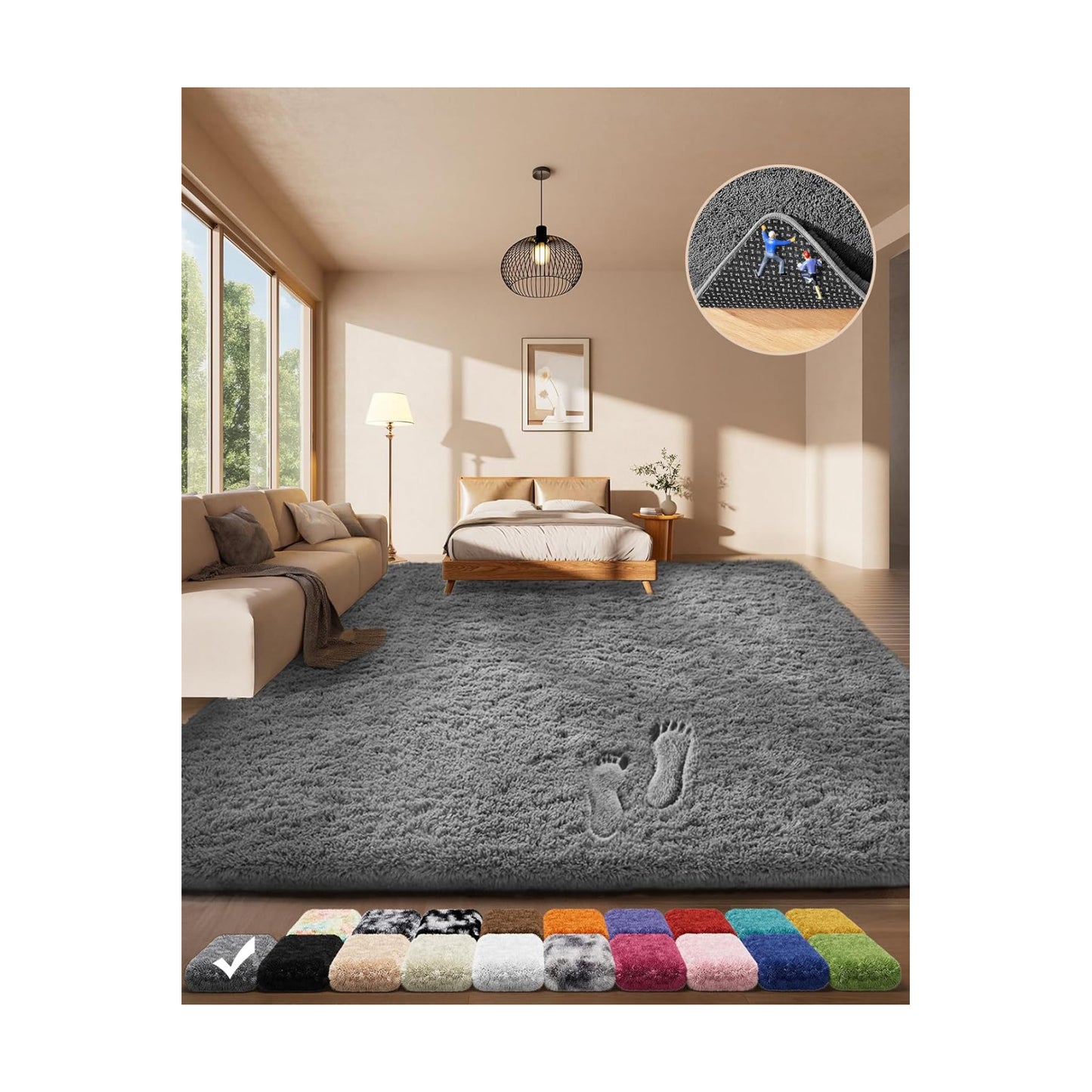 Ophanie Area Rugs for Living Room Bedroom, Washable Non-Slip Fluffy Soft Grey Shag Carpet, Indoor Floor Gray 4x6 Fuzzy