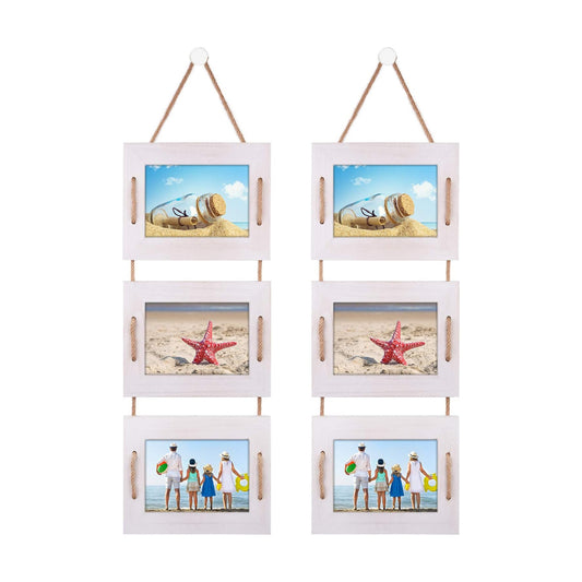 DLQuarts 5x7 Hanging Picture Frames Collage Wall Decor, 3-Frame Set, 3.5x5 with Mat or 5x7 Without Mat, Rustic Solid