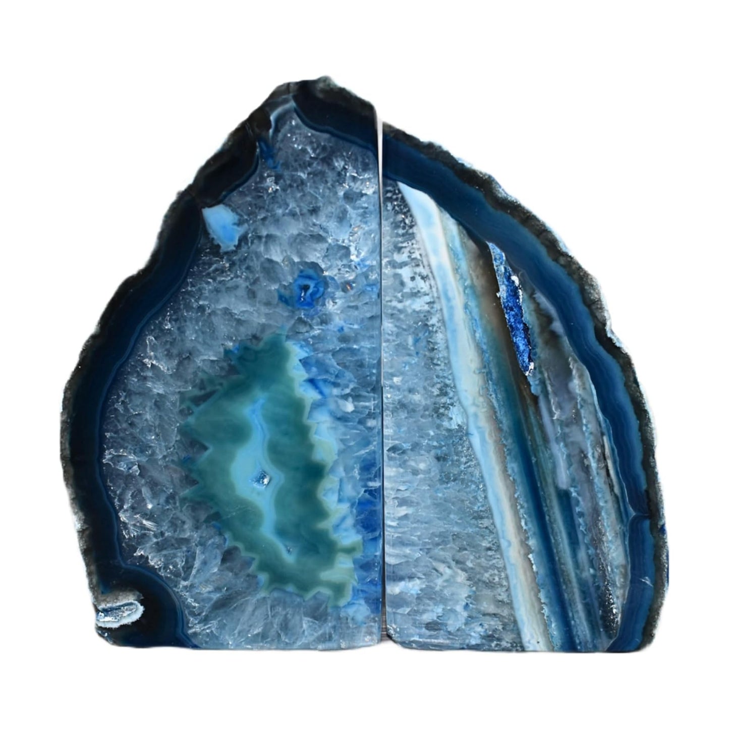 Agate Bookends / A-Quality Medium Heavy Duty Geode / Blue / A Grade 3 - 4 Lbs