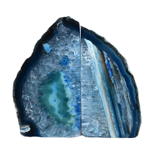 Agate Bookends / A-Quality Medium Heavy Duty Geode / Blue / A Grade 3 - 4 Lbs