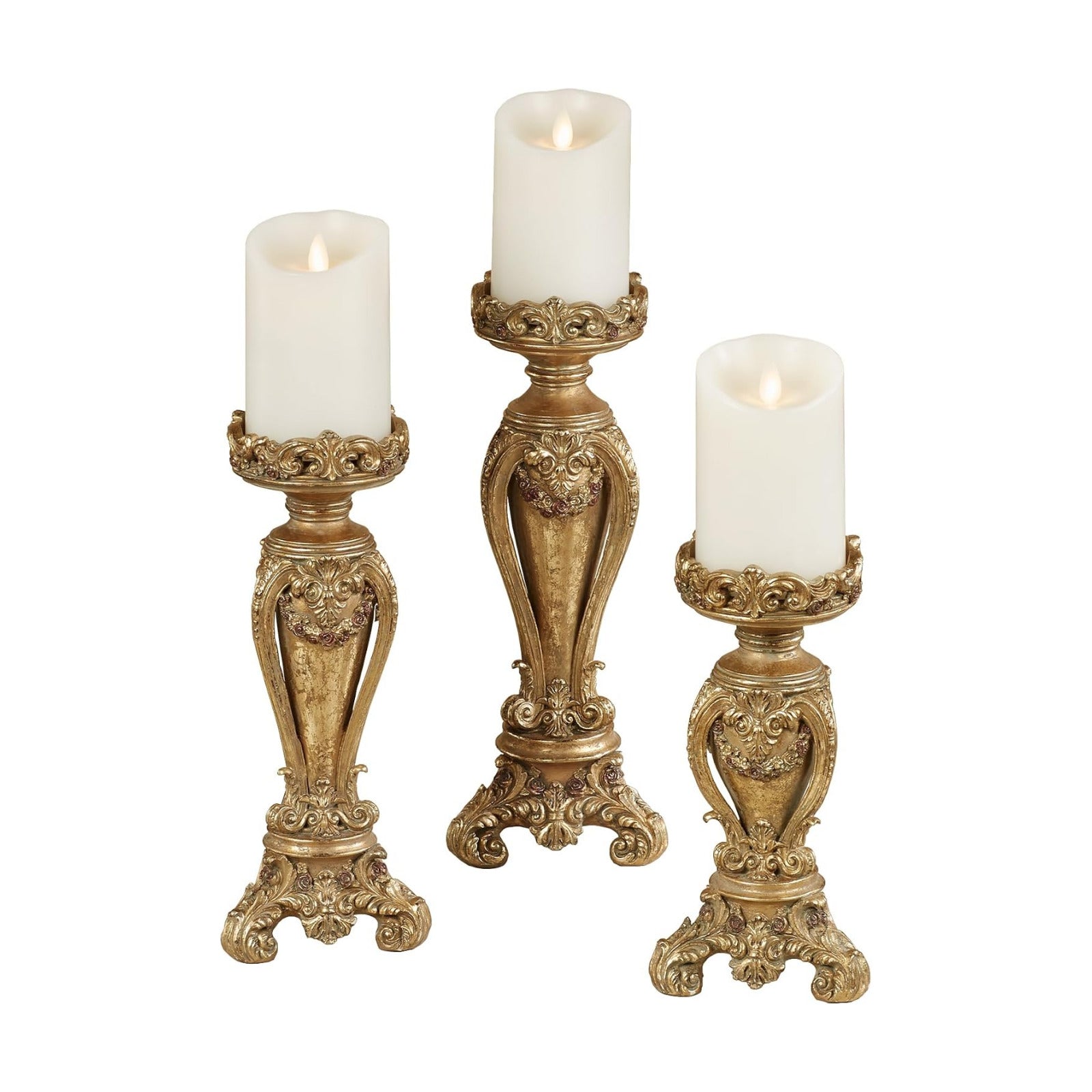 Touch of Class Angelique Ornate Candleholders Aged Gold Set of 3 | Victorian Style, Table Candleholder, For Dining Room