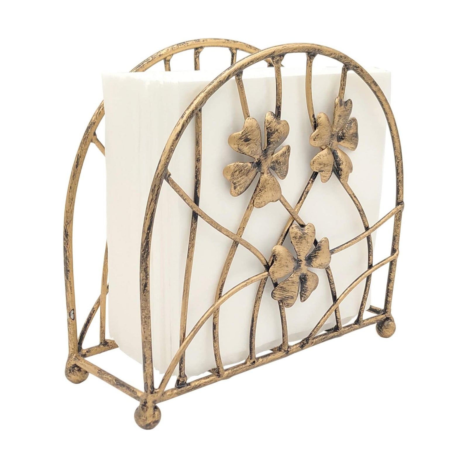 Antique Metal Floral Petals & Branches Tabletop Napkin Holder / Bronze / One Size