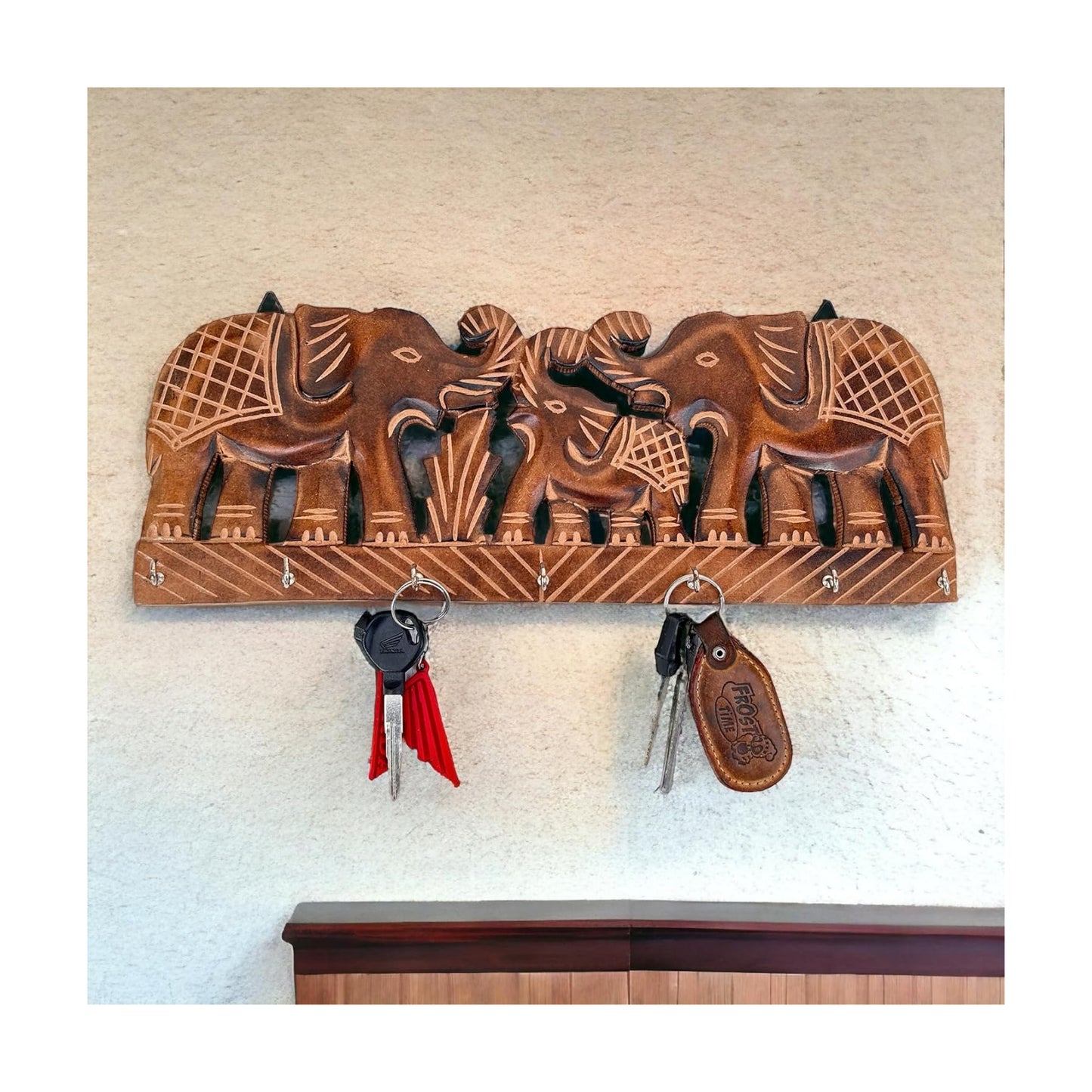 Wooden Key Holder / Brown Elephant
