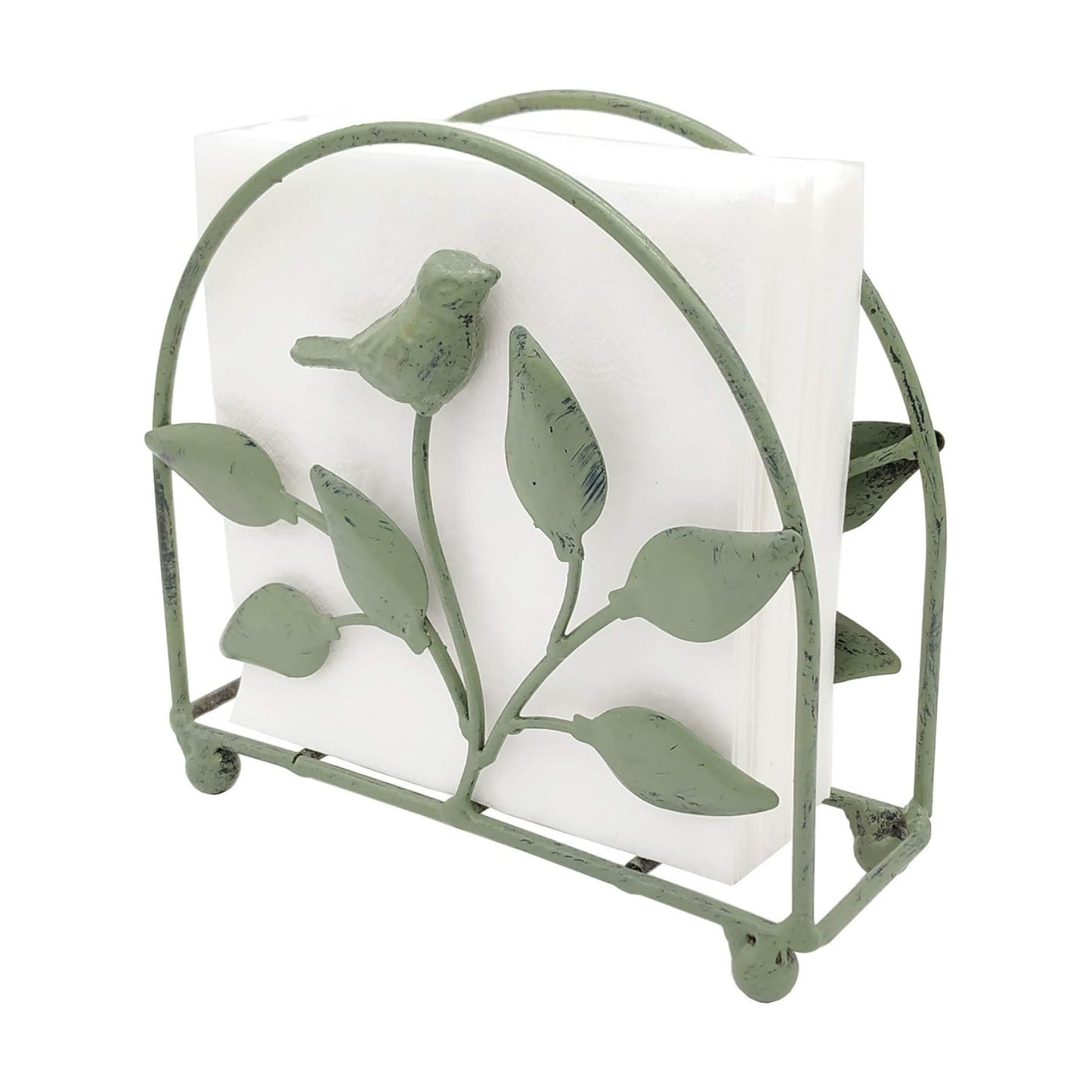 Cast Iron Bird & Tree Napkin Holder/Tabletop Freestanding Tissue Dispenser / Rustic Green