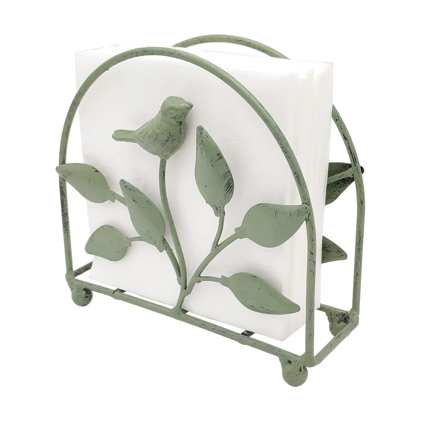 Cast Iron Bird & Tree Napkin Holder/Tabletop Freestanding Tissue Dispenser / Rustic Green