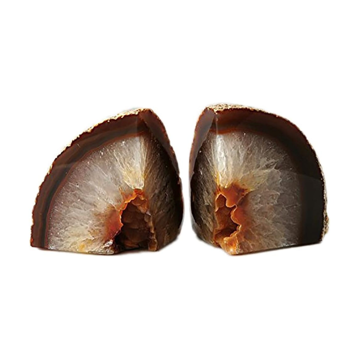 Geode Bookends Agate Shelve Decor Crystal Book Ends for Heavy Books / Nature / 3-4LBS / Brown