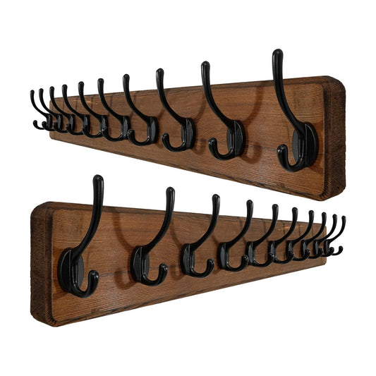 WEBI Coat Rack Wall Mount,10 Hooks,38 9/16" Long Coat Hooks Wall Mounted Rustic,16" Hole to Hole,Wood Coat Hanger