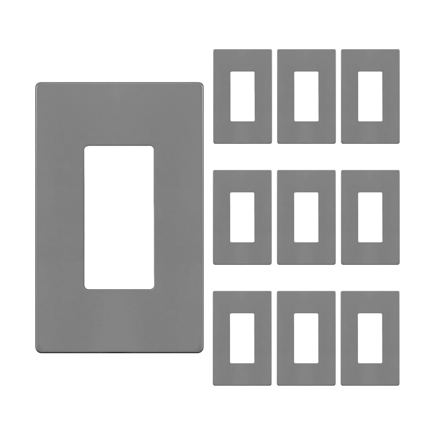 ENERLITES 1-Gang Gray Mid-Size Screwless Decorator Wall Plate, 10 Pack | Size 4.88" x 3.11", Plate cover Fits light