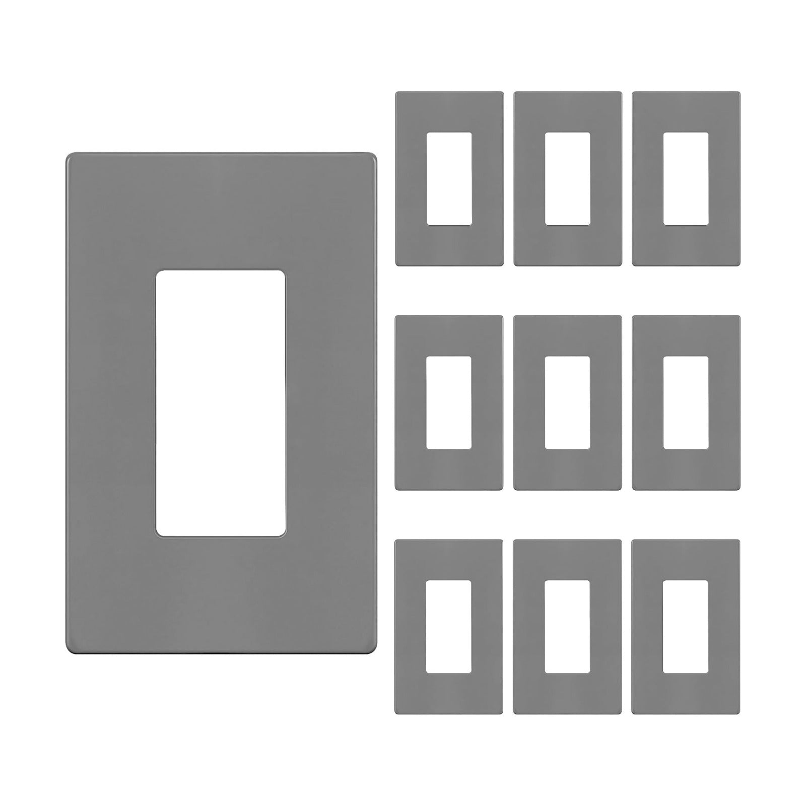 ENERLITES 1-Gang Gray Mid-Size Screwless Decorator Wall Plate, 10 Pack | Size 4.88" x 3.11", Plate cover Fits light