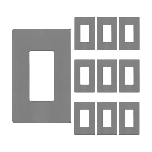ENERLITES 1-Gang Gray Mid-Size Screwless Decorator Wall Plate, 10 Pack | Size 4.88" x 3.11", Plate cover Fits light