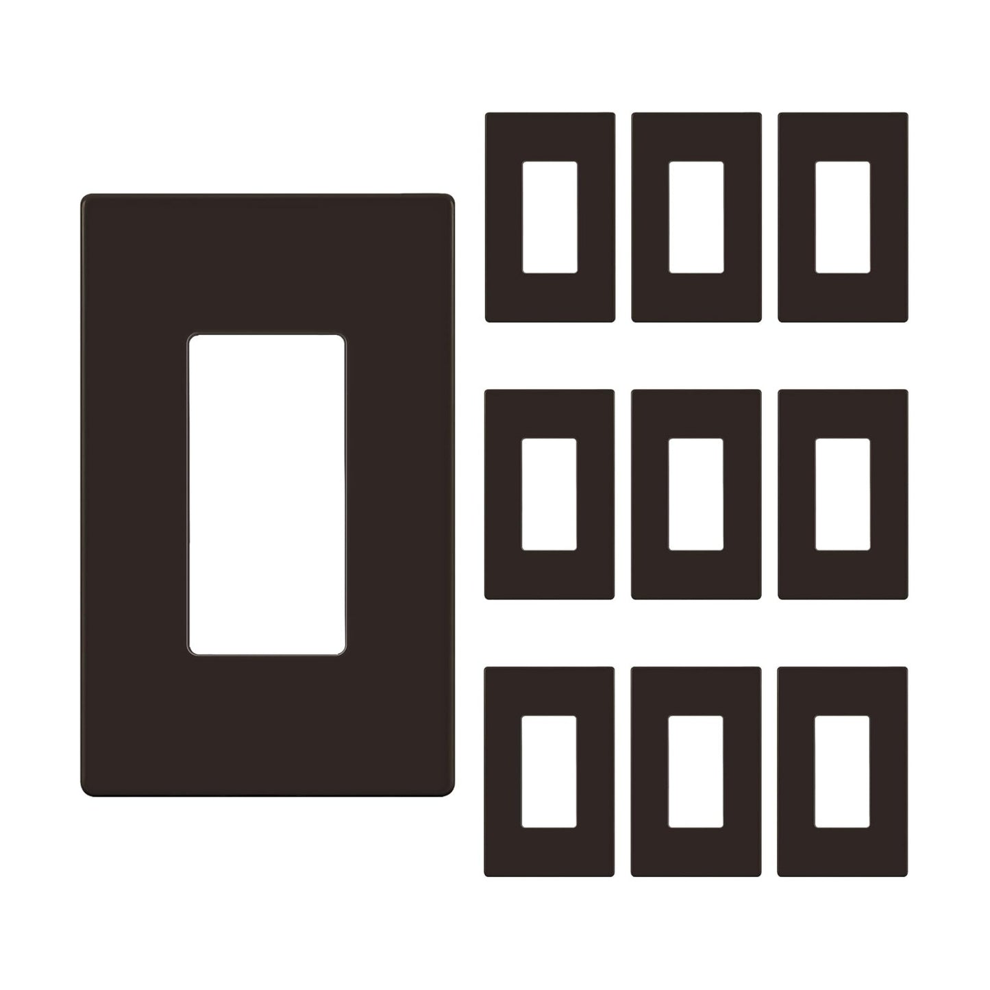 ENERLITES 1-Gang Brown Mid-Size Screwless Decorator Wall Plate, 10 Pack | Size 4.88" x 3.11", Plate cover Fits light