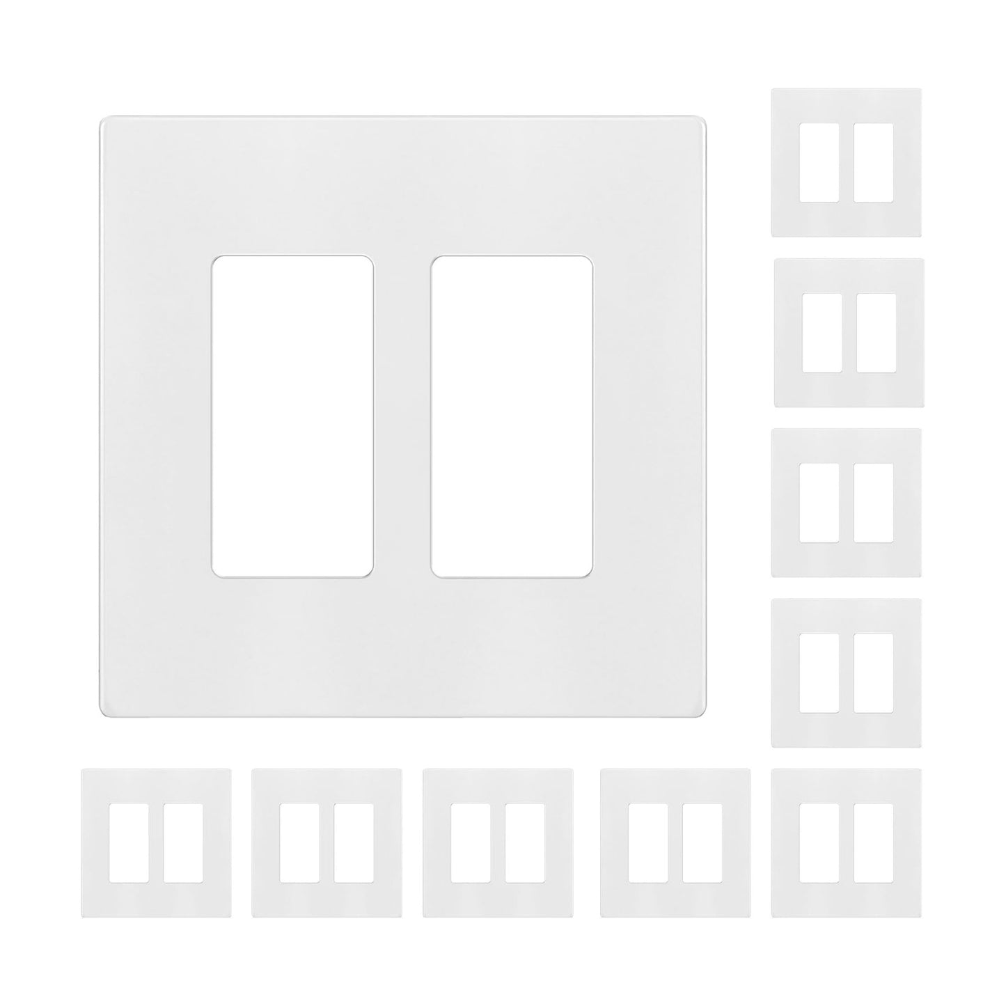 ENERLITES 2-Gang White Mid-Size Screwless Decorator Wall Plate, 10 Pack | Size 4.88" x 4.92", Plate cover Fits light