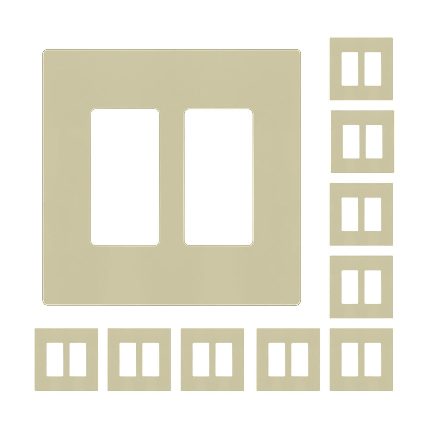 ENERLITES 2-Gang Ivory Mid-Size Screwless Decorator Wall Plate, 10 Pack | Size 4.88" x 4.92", Plate cover Fits light