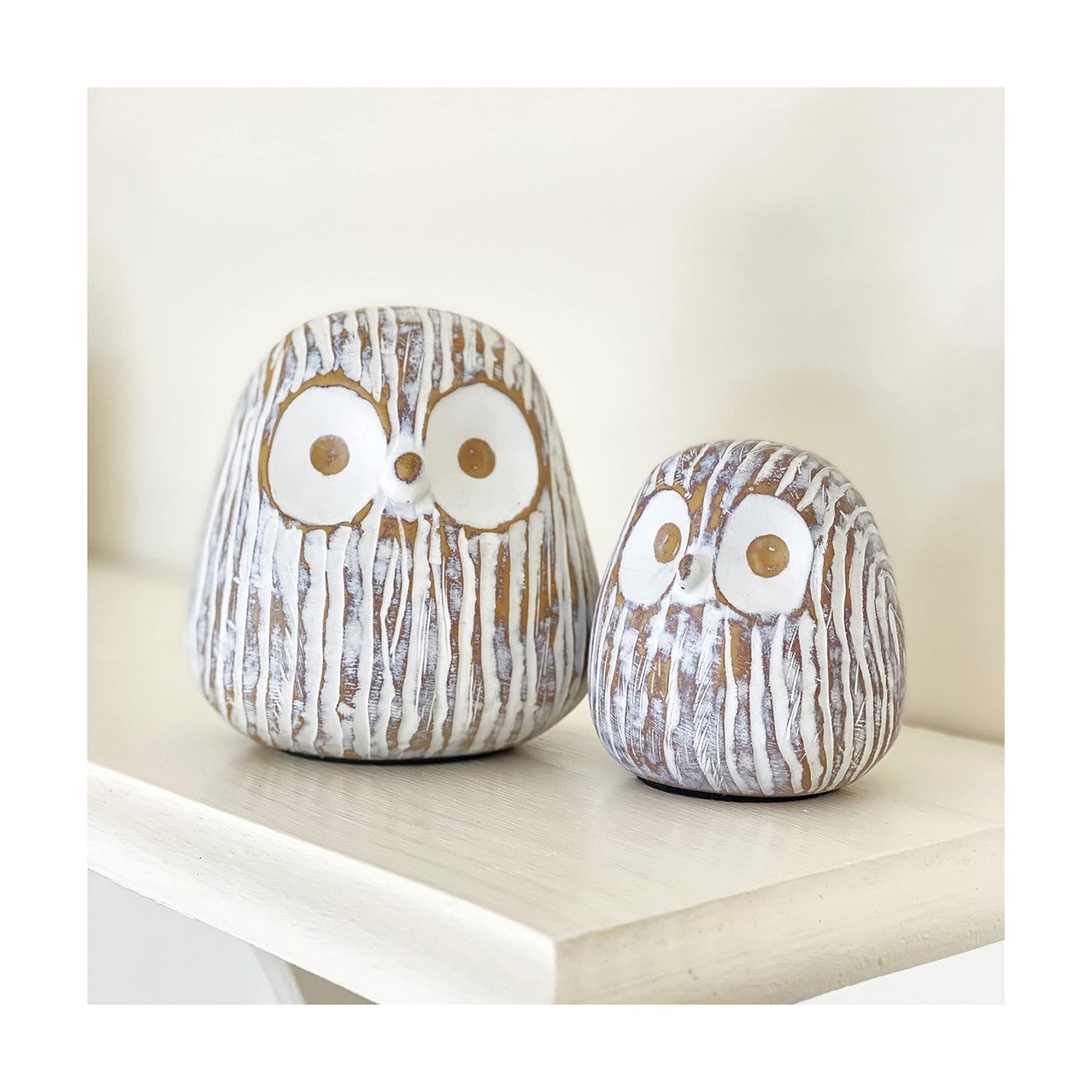 Chubby Night Owl Decor Statue Sculpture / Rustic Brown / Set of 2