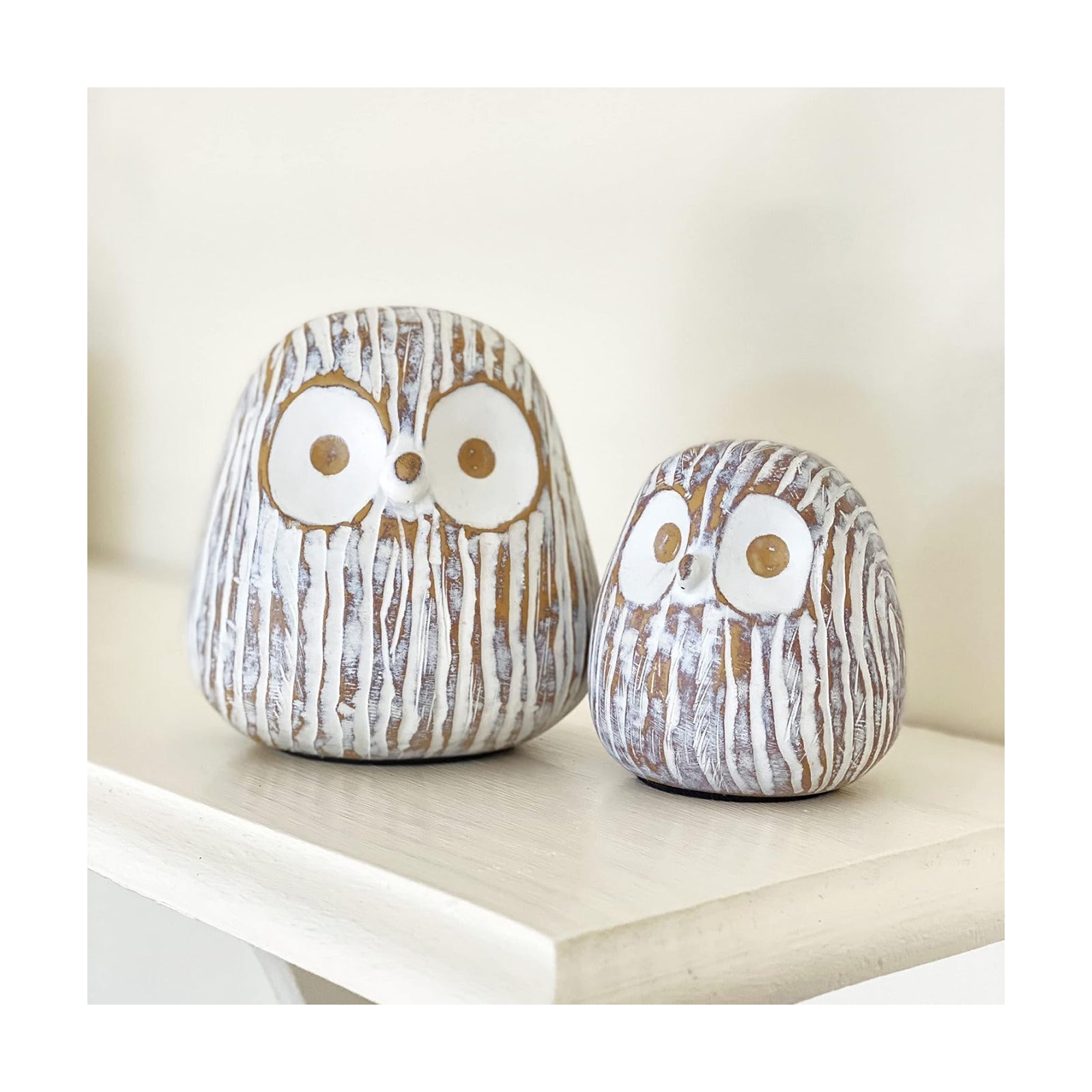 Chubby Night Owl Decor Statue Sculpture / Rustic Brown / Set of 2