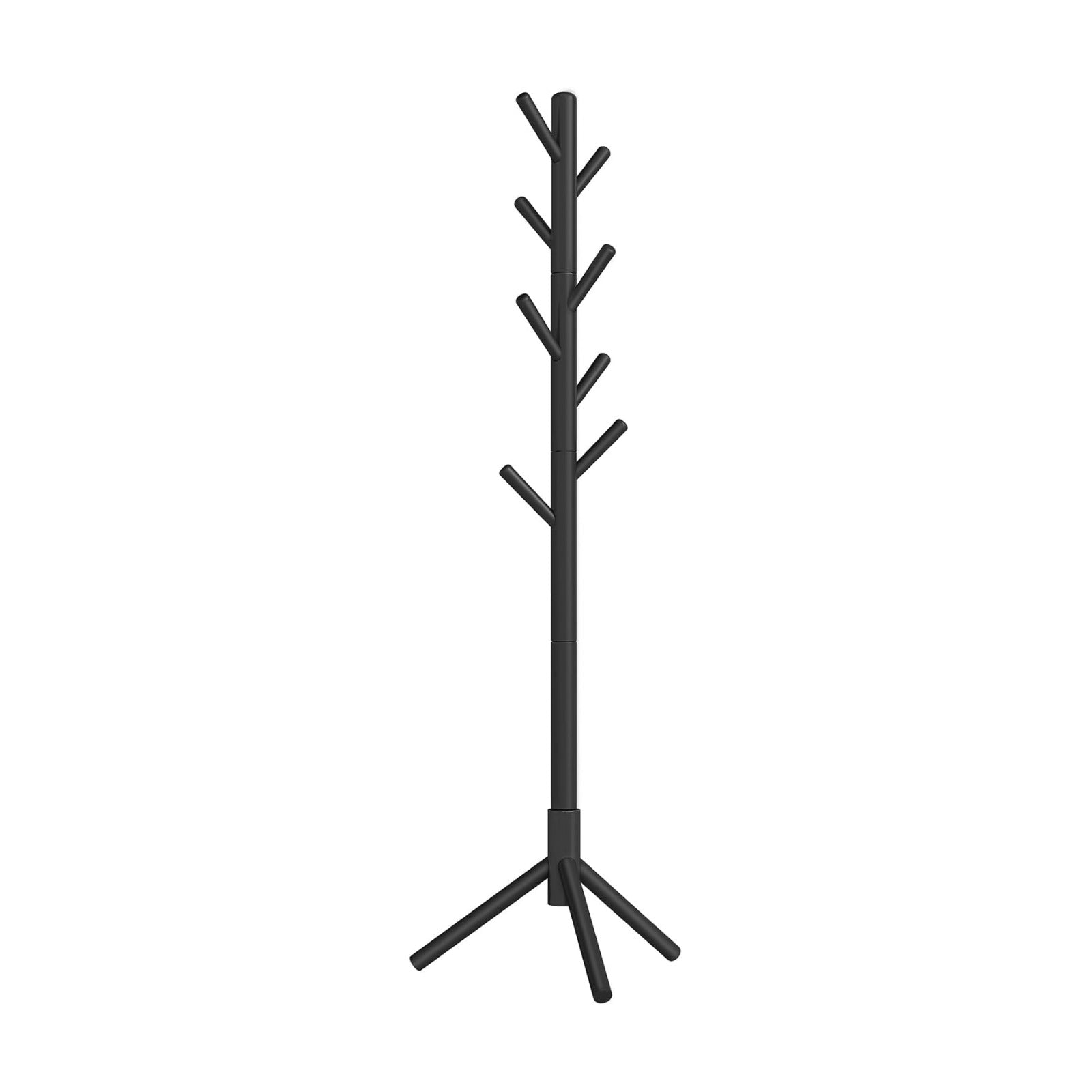VASAGLE Solid Wood Coat Rack, Free Standing Tree-Shaped Coat Rack with 8 Hooks, 3 Height Options, for Clothes, Hats