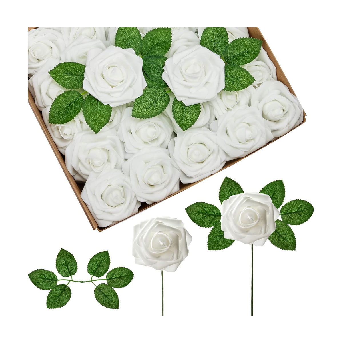 InnoGear Fake Roses 50 Pcs White Flowers Artificial Faux Foam Floral Decor
