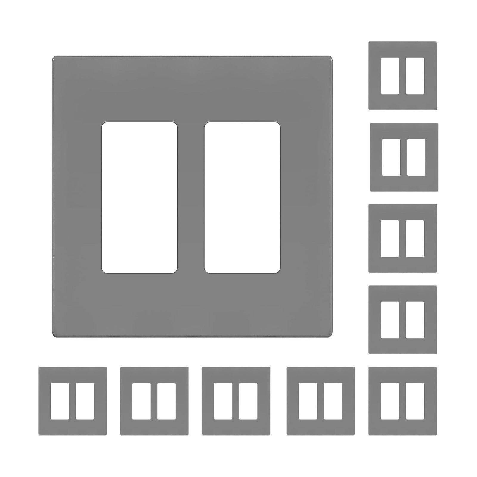 ENERLITES 2-Gang Gray Mid-Size Screwless Decorator Wall Plate, 10 Pack | Size 4.88" x 4.92", Plate cover Fits light