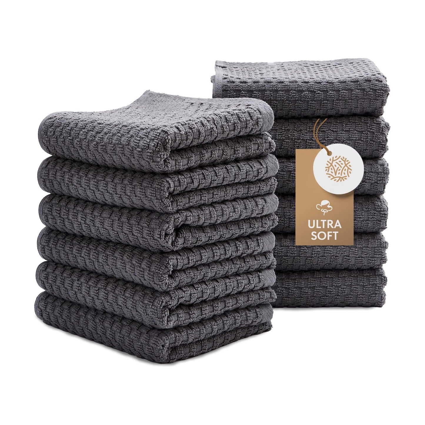 Super Absorbent Kitchen Towels 12 Pack - Premium 100% Cotton Kitchen Towels, 450GSM Thick Machine Washable Gray Dish