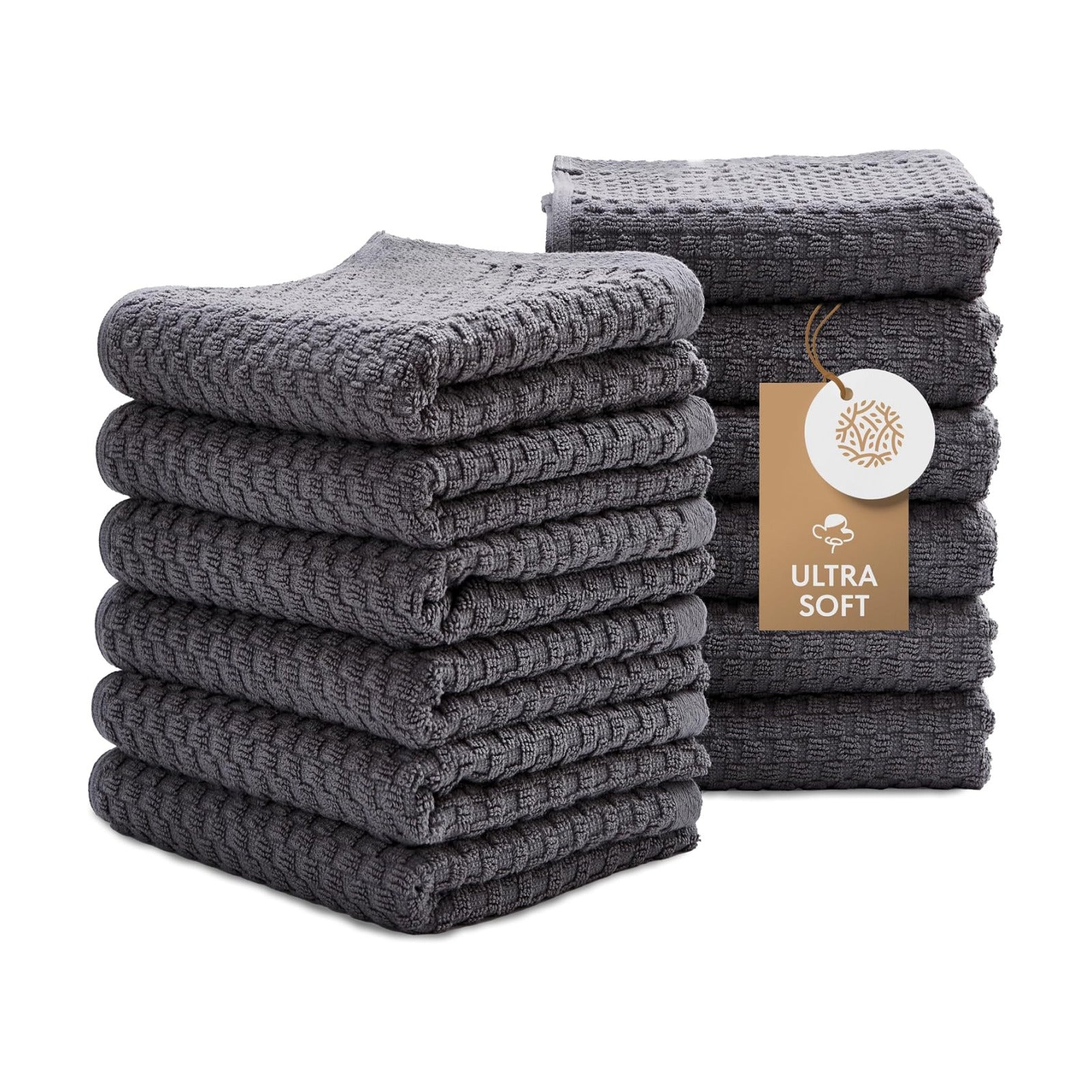 Super Absorbent Kitchen Towels 12 Pack - Premium 100% Cotton Kitchen Towels, 450GSM Thick Machine Washable Gray Dish