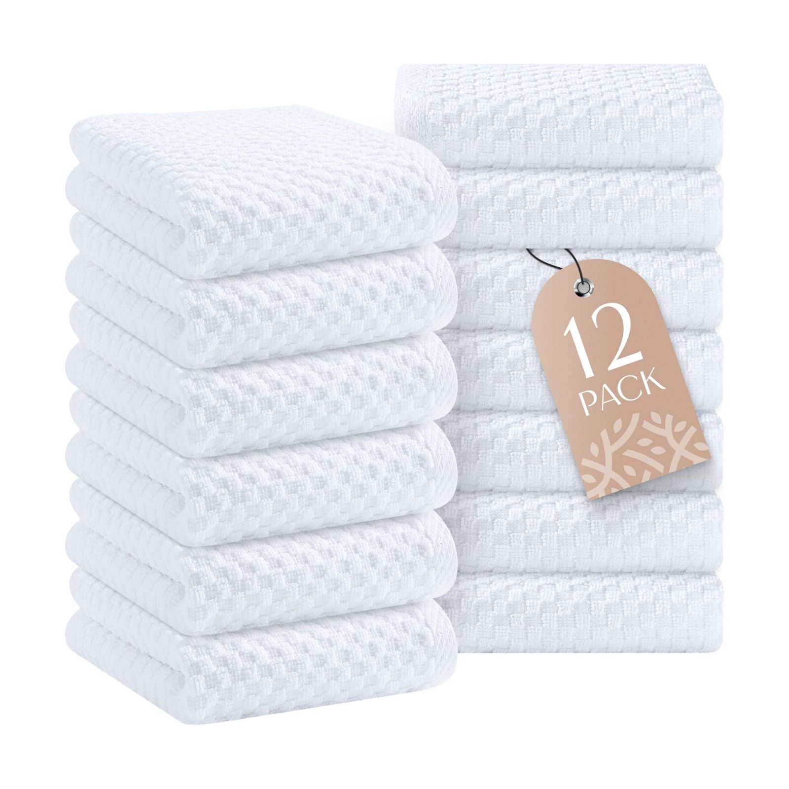 Super Absorbent Kitchen Towels 12 Pack - Premium 100% Cotton Kitchen Towels, 450GSM Thick Machine Washable White Dish