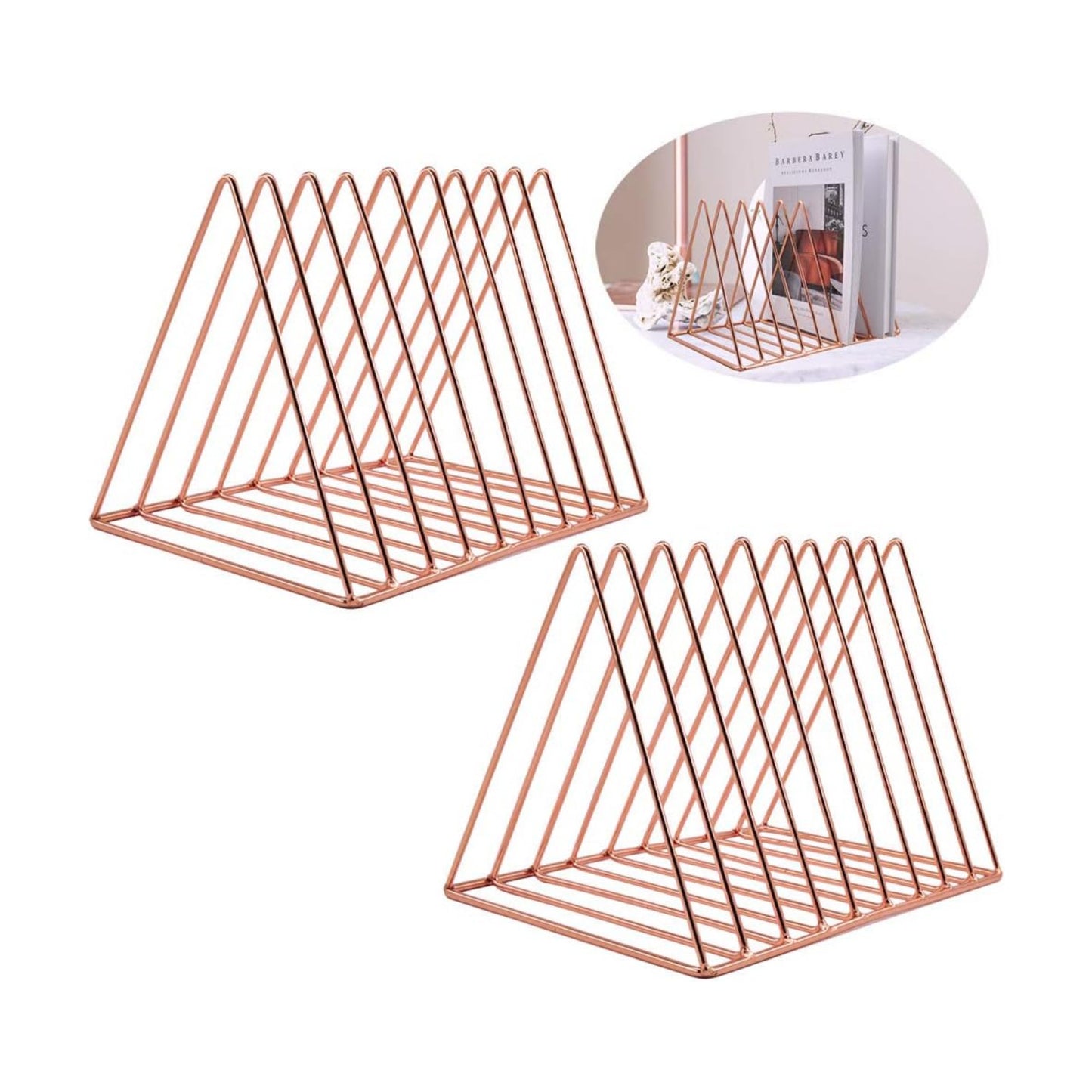 9 Slot Magazine Rack Book Record Holder, Desktop Iron Storage Rack Bookshelf Multifunction Triangle File Organizer