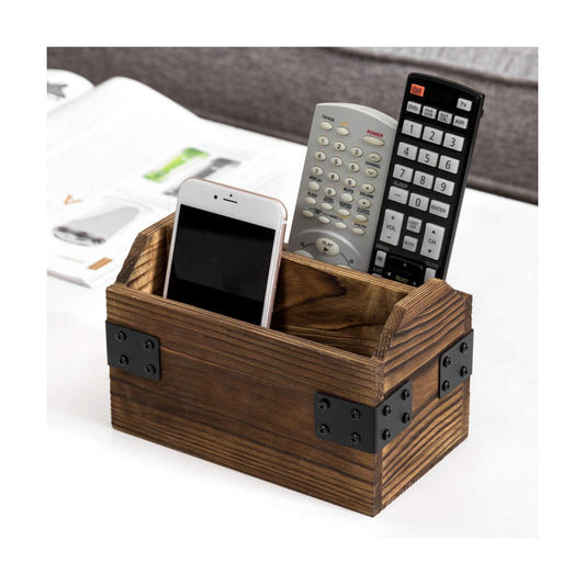 Wood TV Remote Control Holder / Burnt Wood / Black