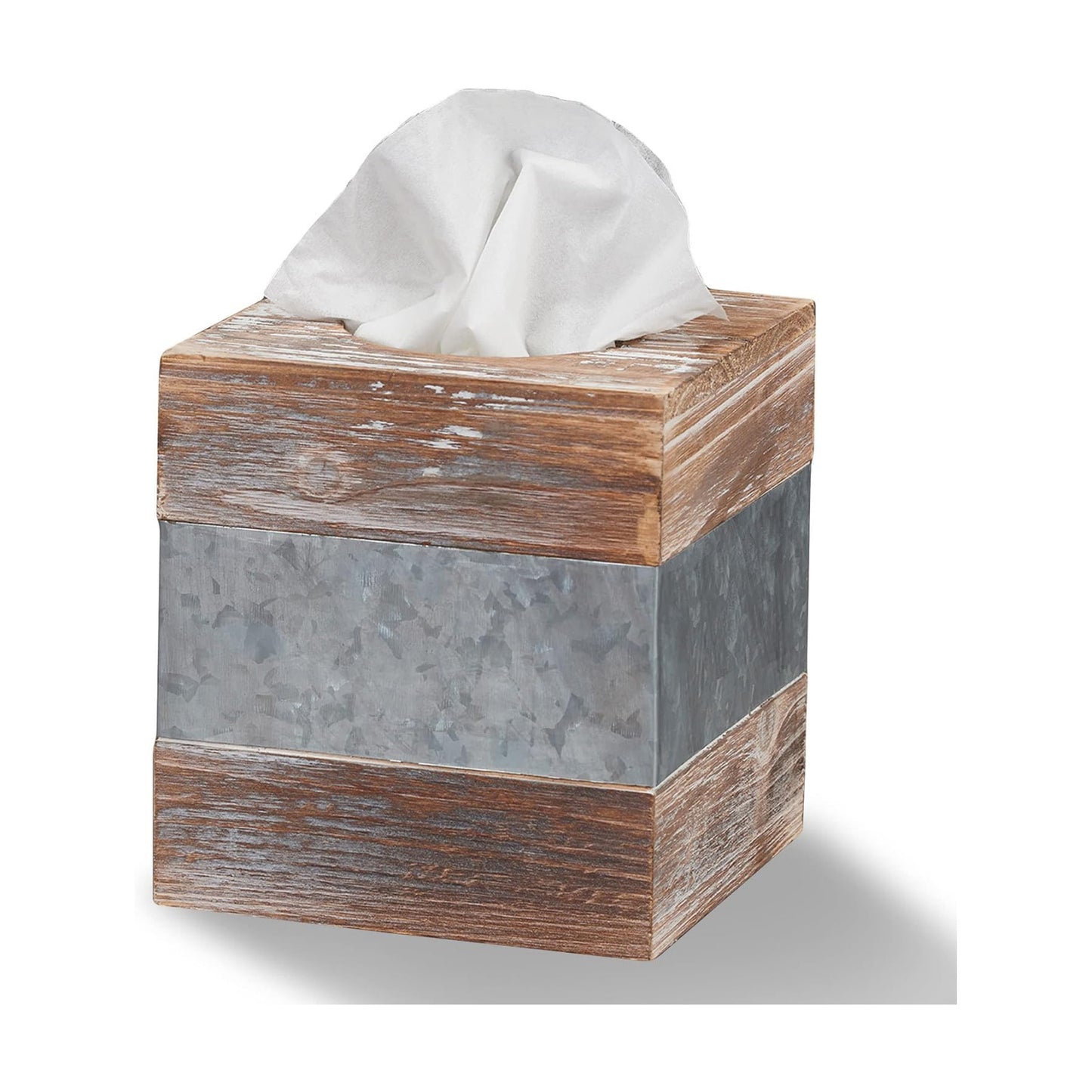 Rustic Metal and Distressed Wood Square Tissue Box Cover