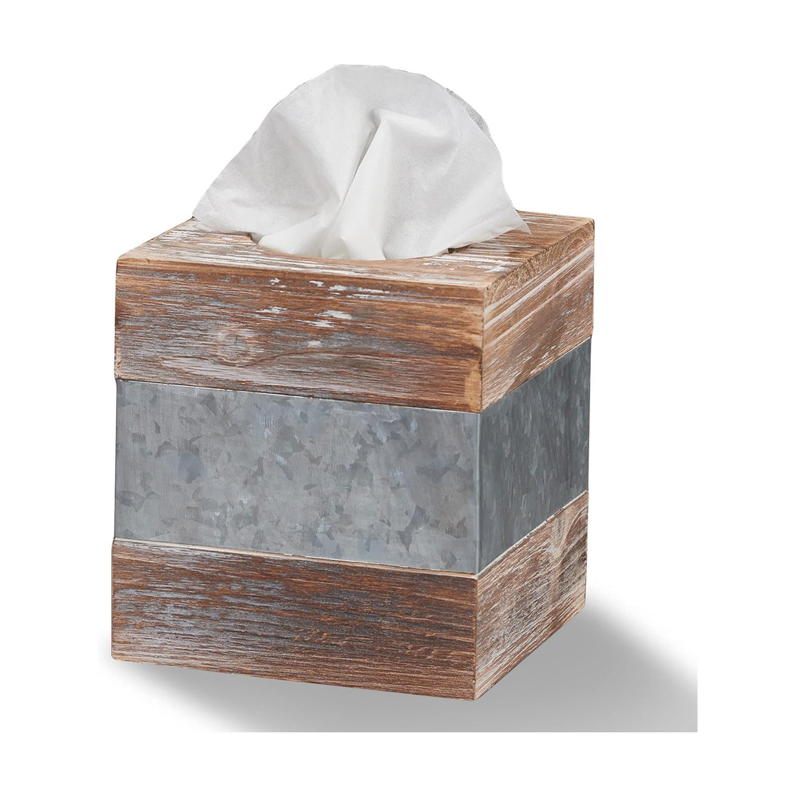 Rustic Metal and Distressed Wood Square Tissue Box Cover
