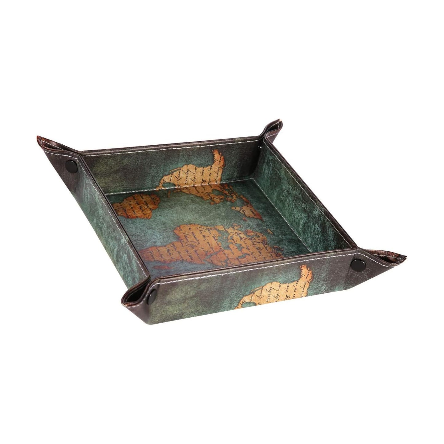 Vegan Leather Catchall Bedside Vanity Tray Nightstand Caddy Holder for Remote / Map Design